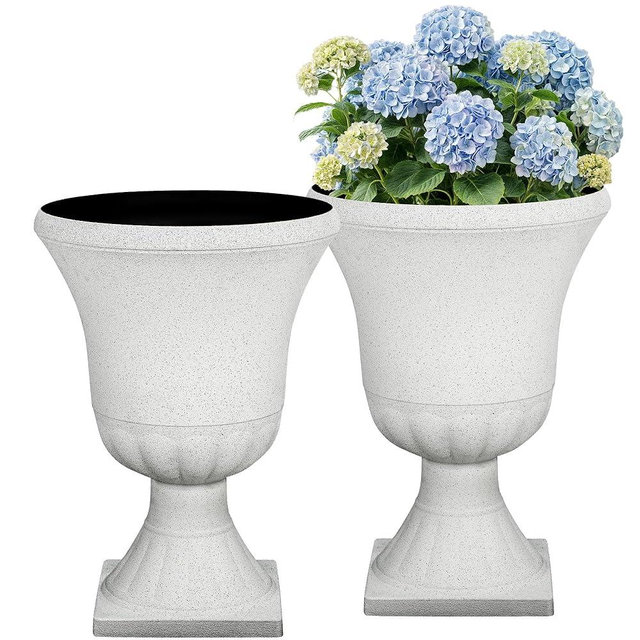 Ultym 22" H Urn Tall Planters, 2-Pack Large Flower Pots for Indoor Outdoor Use, Elegant White Terrazzo Weather-Resistant Pot Containers for Garden Patio Yard Balcony Entryway or Home Décor, KD Base