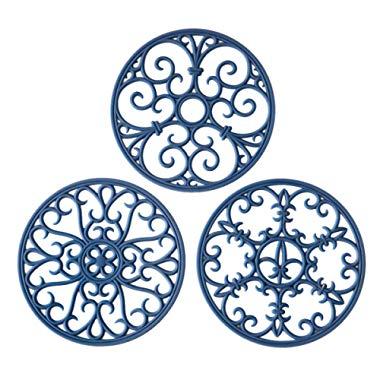 Silicone Trivet Mat - Hot Pot Holder Hot Pads for Table & Countertop - Teapot Trivet Kitchen Trivets - Non-Slip & Heat Resistant Modern Kitchen Hot Pads for Pots & Hot Dish Navy Blue Trivet Set of 3