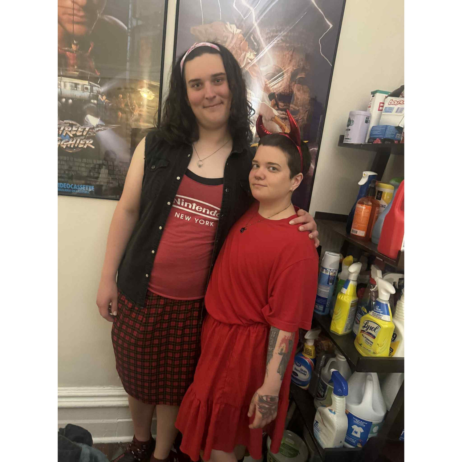 These were our matching outfits for a tea party our friend hosted.