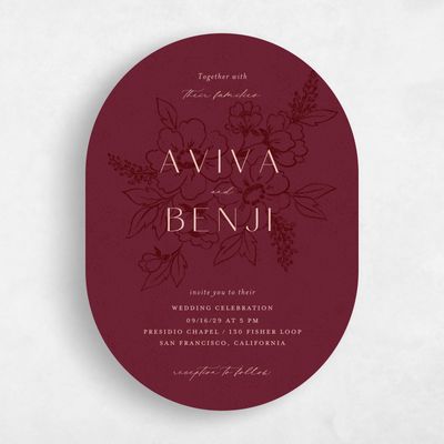 Red Oval Wedding Invitation - Oriabel Portrait