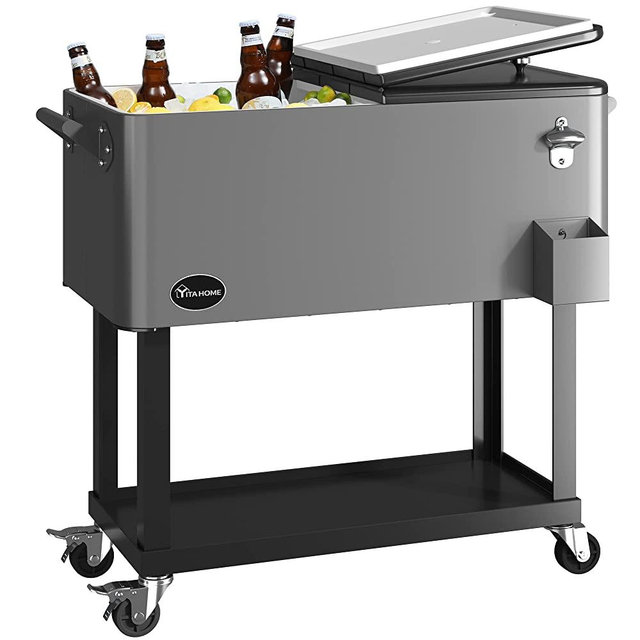YITAHOME Cooler Cart with Bottle Opener Drainage, Portable Patio Cooler on Wheels, Outdoor Beverage Cart Ice Chest Cart
