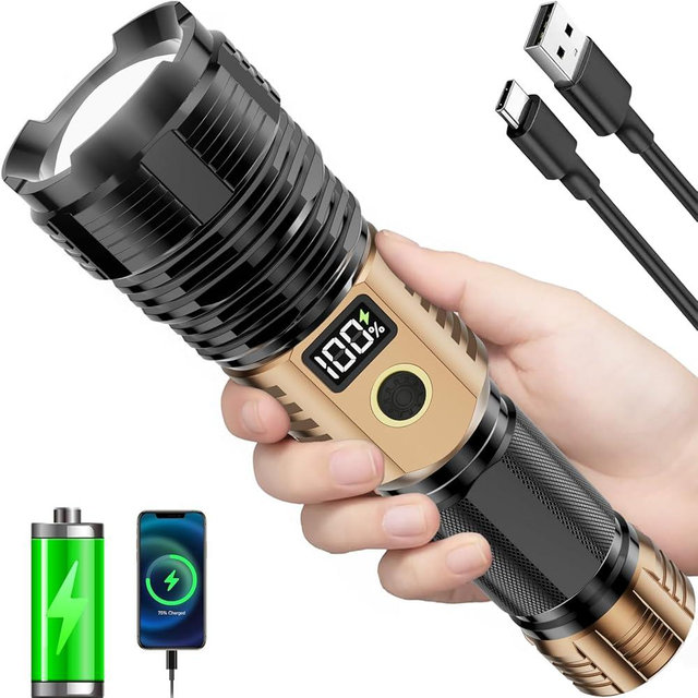 Flashlights High Lumens Rechargeable, 100,000LM LED Super Bright Flash Light, Zoomable Linternas with LCD Digital Display, 5 Mode, Waterproof, Powerful Tactical Flashlight for Emergencies Camping Gift