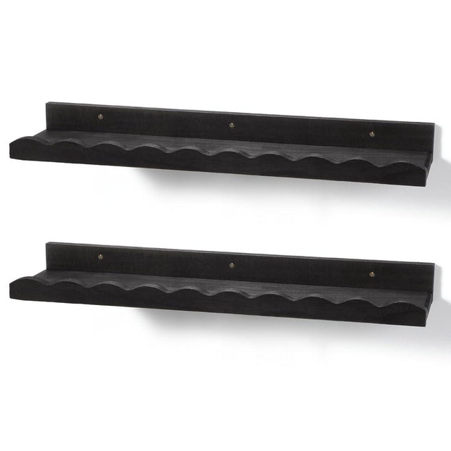 Suzile 2 Pcs Scalloped Shelves Wall Floating Shelves Set for Room, Bathroom, Bedroom, Cute Room Decor Aesthetic and Books, Toys, Photo Frames Storage(23",Black)