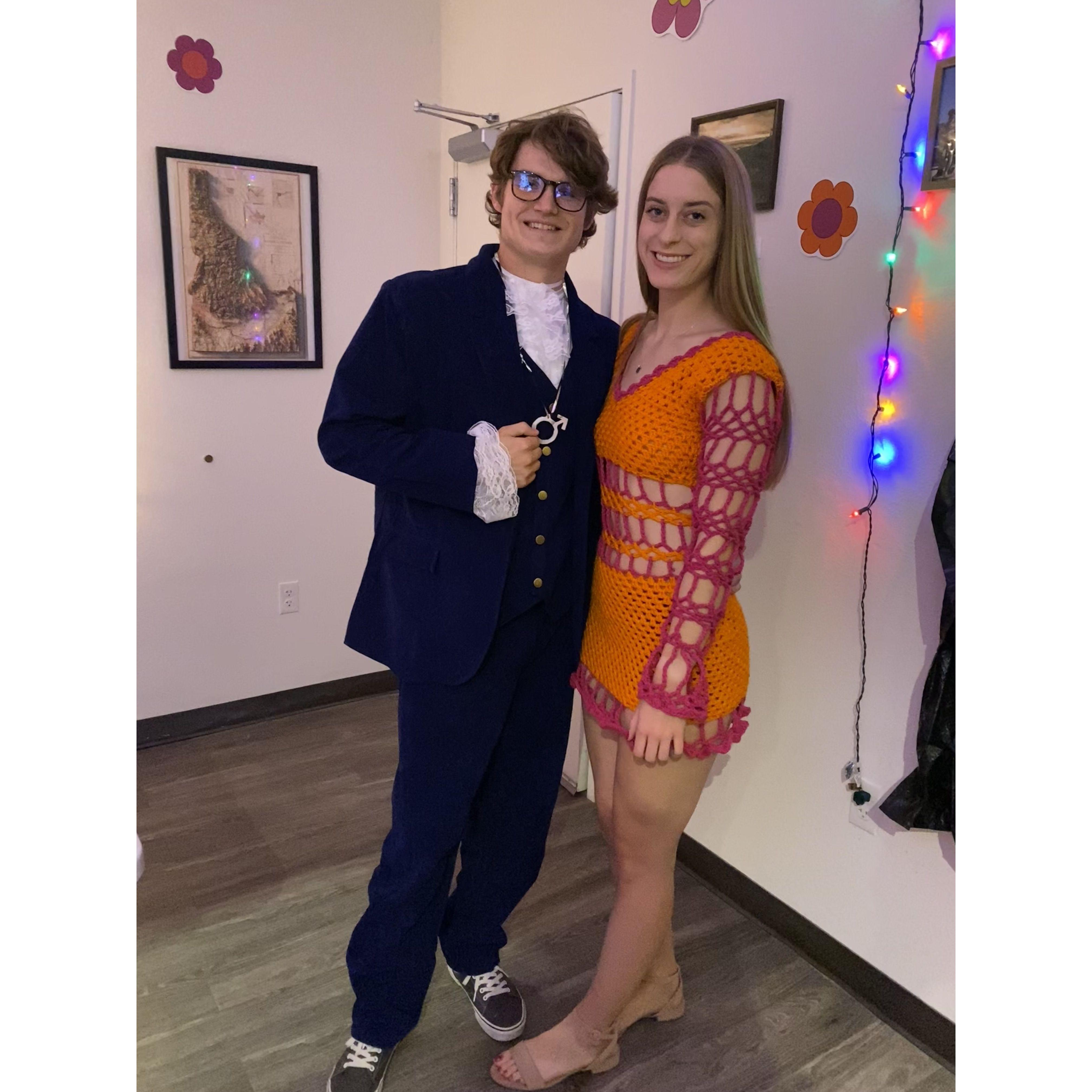October 2023 - Our last college Halloween spent dressed as Austin Powers characters (Noah's idea)