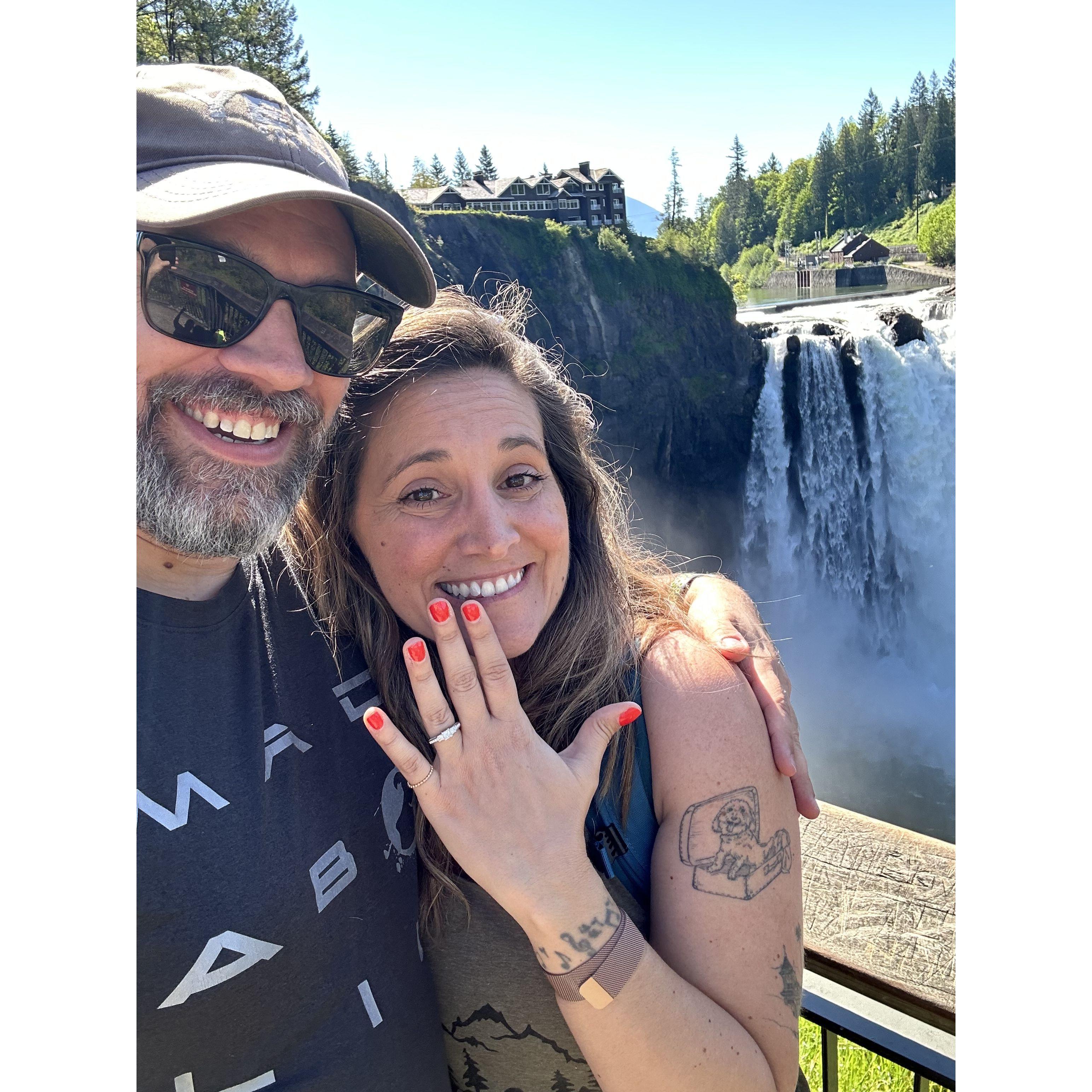 Right after we got engaged! Snoqualmie Falls, WA.