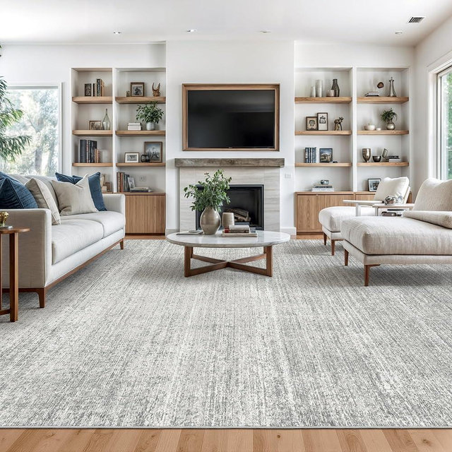 Valenrug Washable Rug - Stain Resistant Area Rugs for Living Room, Non Slip Backing Printed Rugs for Bedroom, Folable Machine Washable Area Rug (Grey, 8'x10')