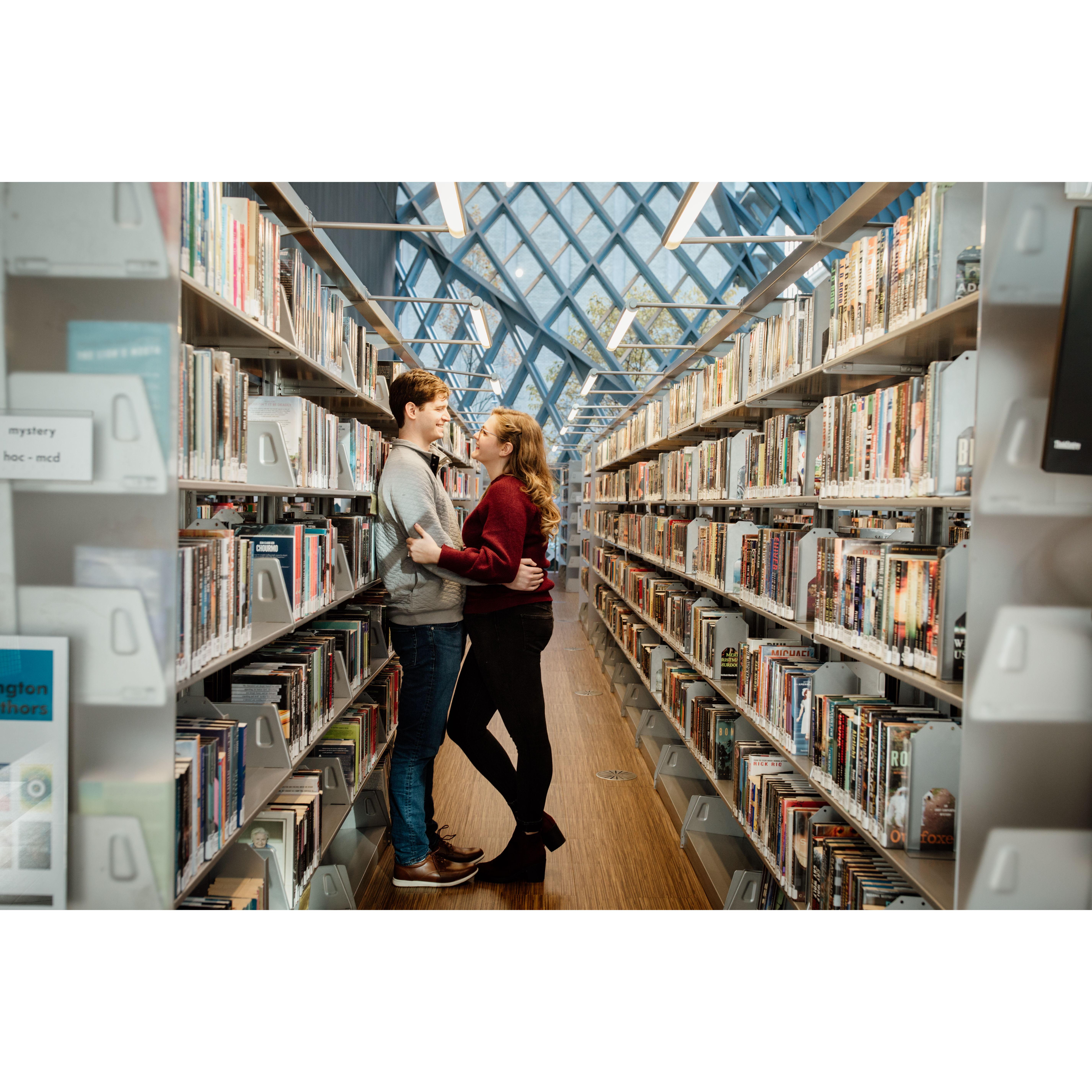 Engagement Photos at the Seattle Public Library