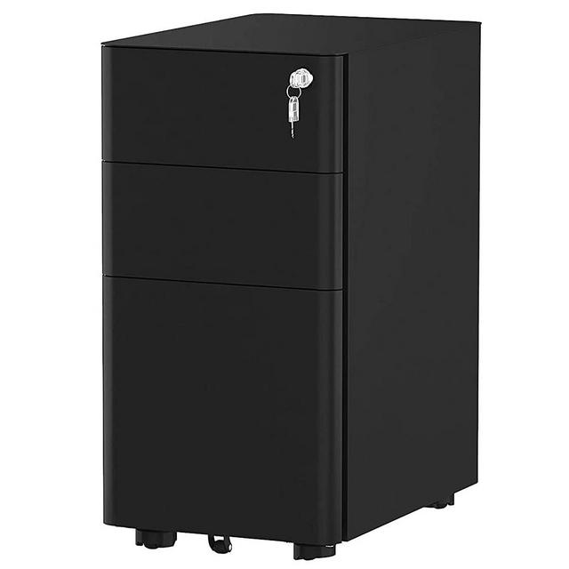 YITAHOME 3-Drawer Metal Filing Cabinet Office Drawers with Keys, Compact Slim Portable File Cabinet, Pre-Built Office Storage Cabinet for A4/Letter/Legal (Black)