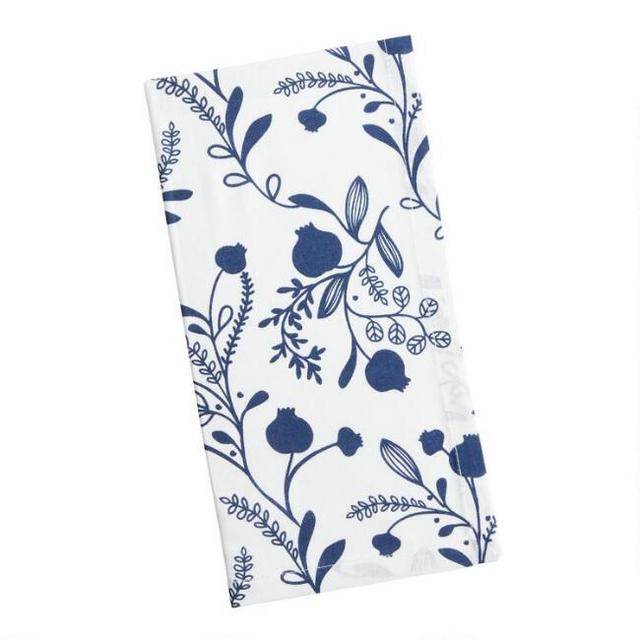 Ivory and Navy Floral Bud Napkins Set of 4