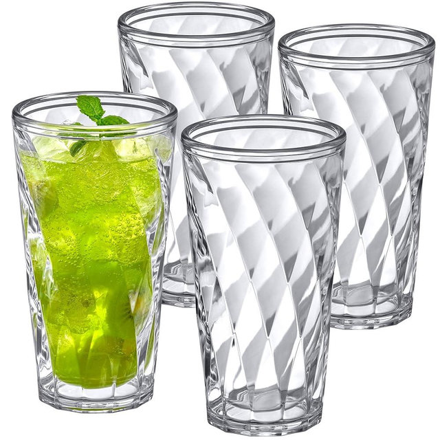 Amazing Abby - Alps - 22-Ounce Insulated Plastic Tumblers (Set of 4), Double-Wall Plastic Drinking Glasses, All-Clear High-Balls, Reusable Plastic Cups, BPA-Free, Shatter-Proof, Dishwasher-Safe