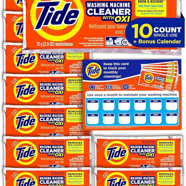 Tide Washing Machine Cleaner, Washer Machine Cleaner with Oxi for Front and Top Loader Washer Machines, Deep Cleaning Residue & Odor Eliminator, 10 Month Supply + Calendar