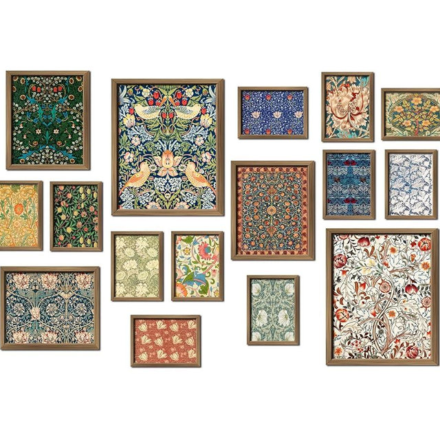 ANERZA 16 PCS Framed William Morris Wall Art Decor, Floral Wall Prints for Bedroom, Gallery Wall Frame Set, Vintage Posters for Living Room Aesthetic, Botanical Collage Kit, Dorm Home Artwork