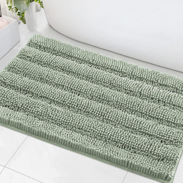 Bath Mats for Bathroom Non Slip Extra Thick Chenille Striped Bath Rug 24" x 36" Absorbent Non Skid Fluffy Soft Shaggy Rugs Washable Dry Fast Plush Mats for Indoor, Bath Room, Tub - Sage