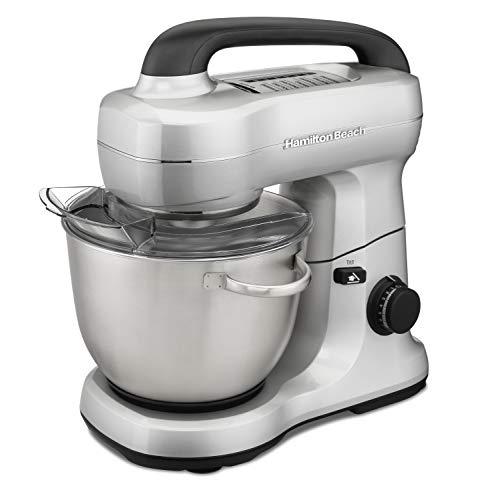 Hamilton Beach Electric Stand Mixer, 4 Quarts, 7 Speeds with Whisk, Dough Hook, Flat Beater Attachments, Splash Guard, Silver (63392)