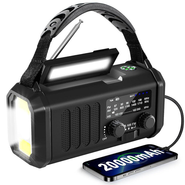 Emergency Radio NOAA Weather Radio Hand Crank & Solar Charging 20000mAh/74000mWh with AM FM Rechargeable Battery Built-in Flashlight Reading Light & SOS AM/FM & Portable for Camping & Emergencies