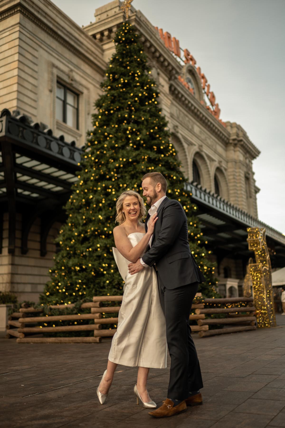 December Engagement photos at Union Station in Denver, CO.