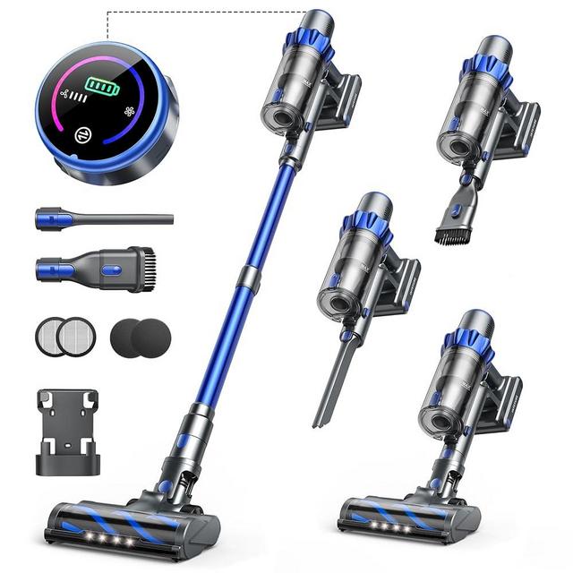 Cordless Vacuum Cleaner, 40KPA 450W Vacuum Cleaners for Home, Stick Vacuum with Color Touch Display, Intelligent Auto Mode, Up to 55Mins, Handheld Vacuum Cleaners for Hardwood Floor Carpet Pet Hair