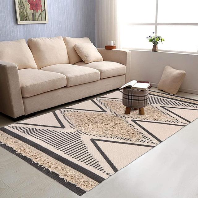 Tufted Diamond Cotton Area Rug 3' x 5', KIMODE Hand Woven Print Tassels Throw Rugs Carpet Door Mat,Indoor Area Rugs for Bathroom,Bedroom,Living Room,Laundry Room