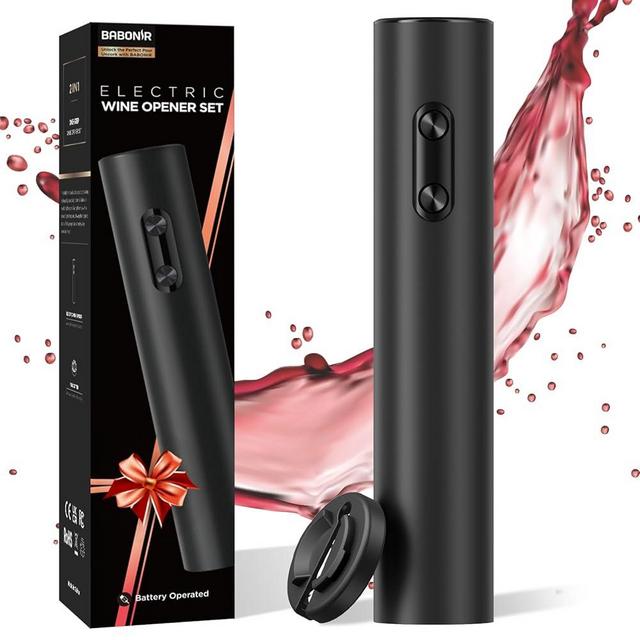 BABONIR Electric Wine Opener - Battery Operated Wine Bottle Openers with Foil Cutter Automatic Electronic Bottle Openers Ideal Present for Wine Lovers Party and Home Entertaining