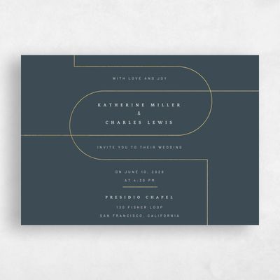 Navy Blue Wedding Invitation - Corwin Landscape Foil