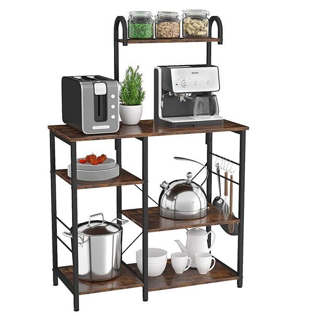 Homfio Baker’s Rack Kitchen Storage Shelf, 4-Tier+3-Tier Microwave Stand or Coffee Bar Table for Spice, Pots and Pans Organizer, Rustic Brown