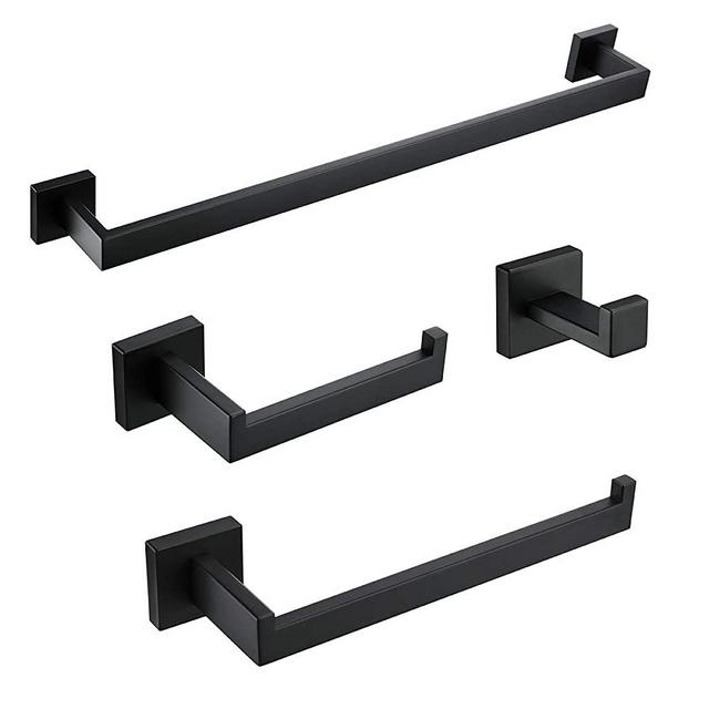 BAGNOLUX Bathroom Hardware Accessories Set 4-Piece Stainless Steel Matte Black 24 inch Towel Bar+Toilet Paper Holder + Hand Towel Rod +Towel Hook (Matte Black, 24 inch)