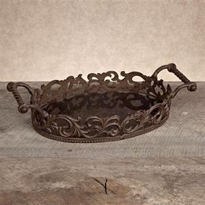 GG COLLECTION Acanthus Small Oval Antiqued Glass Tray With Handles