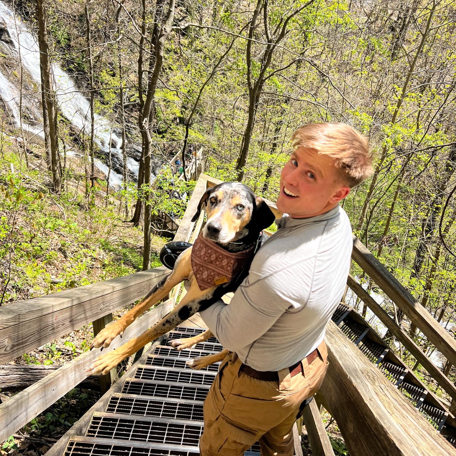Dad and Xena (she didn’t like the scary stairs)