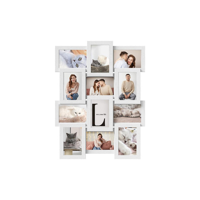 12-Opening Photo Collage Frame with Glass Cover for Multiple Picture Display