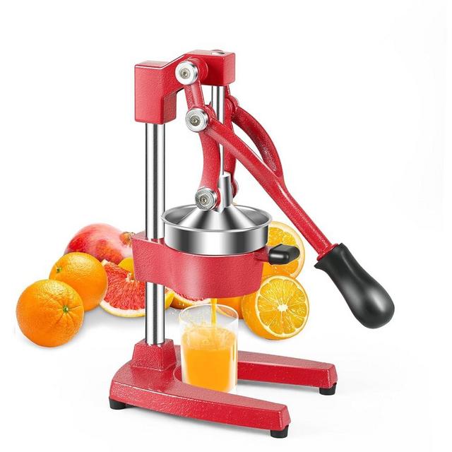 TONGCHANT Cast Iron Orange Juicer Squeezer, Commercial Manual Juicer, Stainless Steel Orange Juicer, Sturdy Citrus Press, Heavy Duty Orange Crush Machine&Hand Juice Press, Easy-to-Clean (Red)