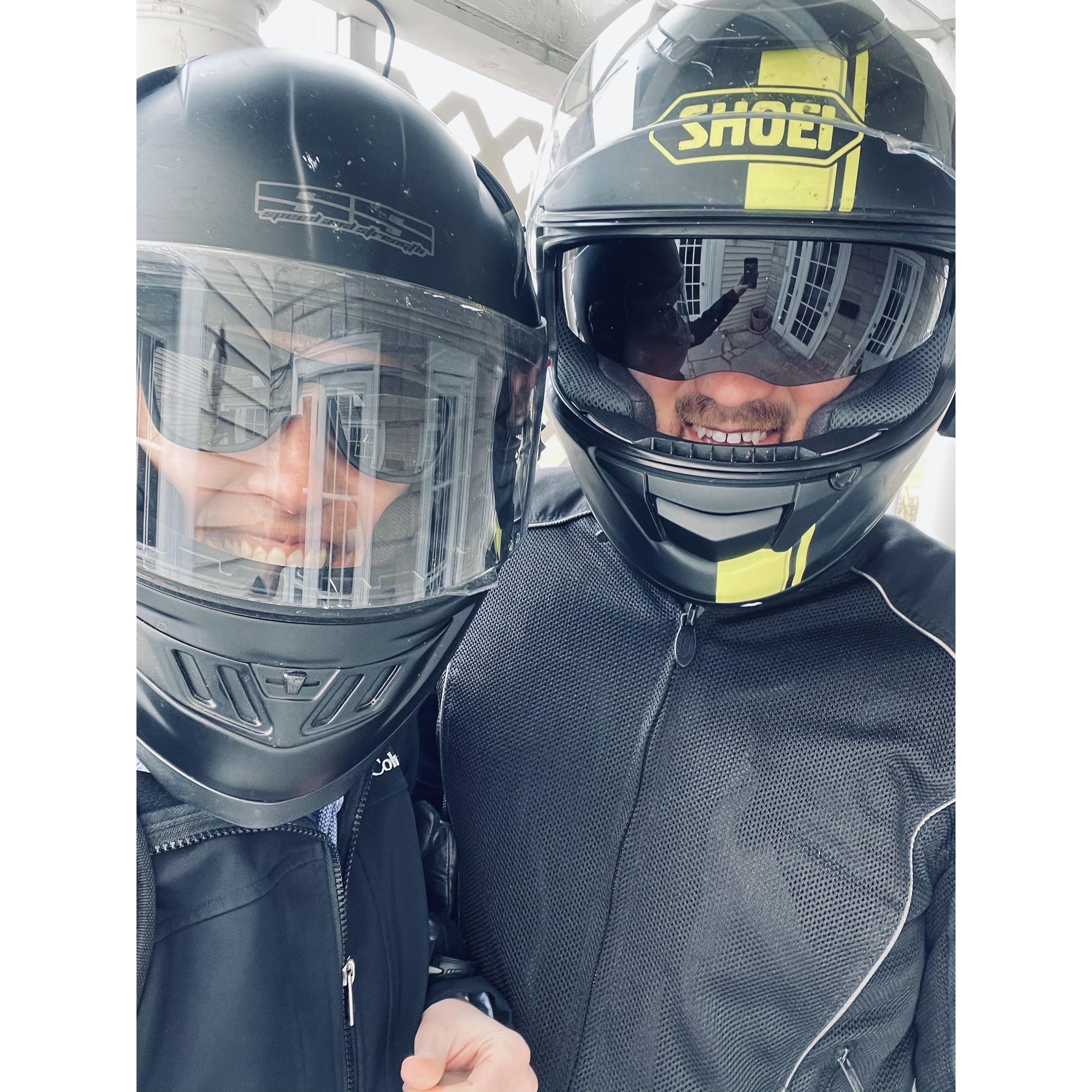 When we rode the motorcycle for the first time together, we had to merge onto the highway right ahead of a military convoy. It made for quick acceleration, which Brian loved and Nicole did not.