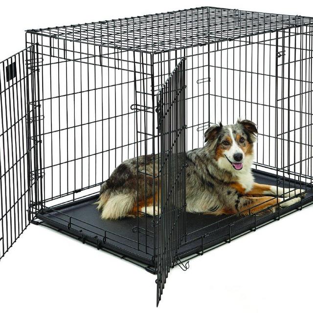 MidWest Life Stages Heavy-Duty Folding Metal Dog Crates; Single Door & Double Door Dog Crates w/ Divider Panel, Floor Protecting “Roller” Feet & Leak-Proof Plastic Pan