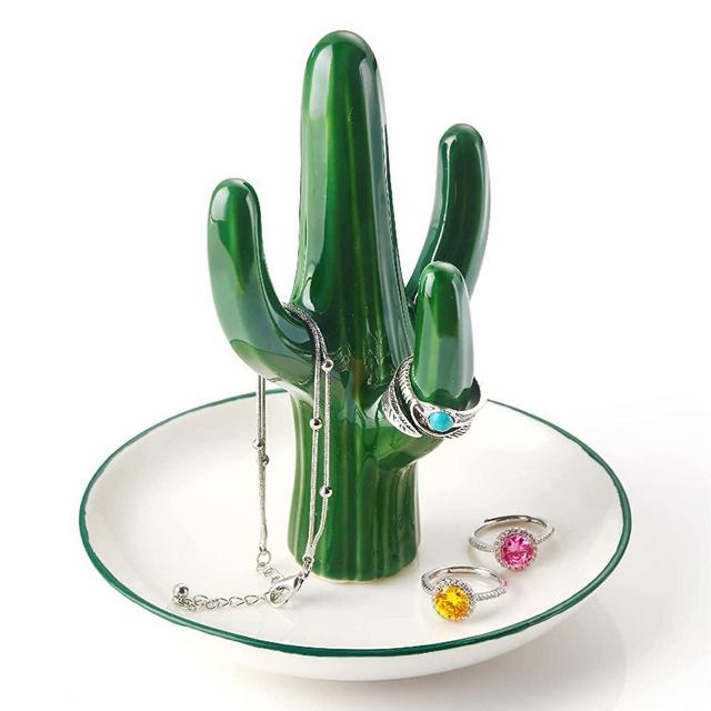 PUDDING CABIN Cactus Ring Holder for Jewelry Green Aesthetic Decor, Cactus Gifts for Women Mom Her Girls Friends Sister Birthday Wedding Mothers Day Christmas Gifts