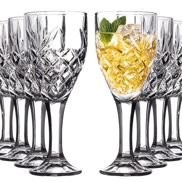 Royalty Art Vintage Highball Goblet Glassware Set, 8 Tumbler Glasses, Decorative Chalice Kinsley Design for Beer, Liquor, Wine, Water, and Beverages, Party and Event Serving…
