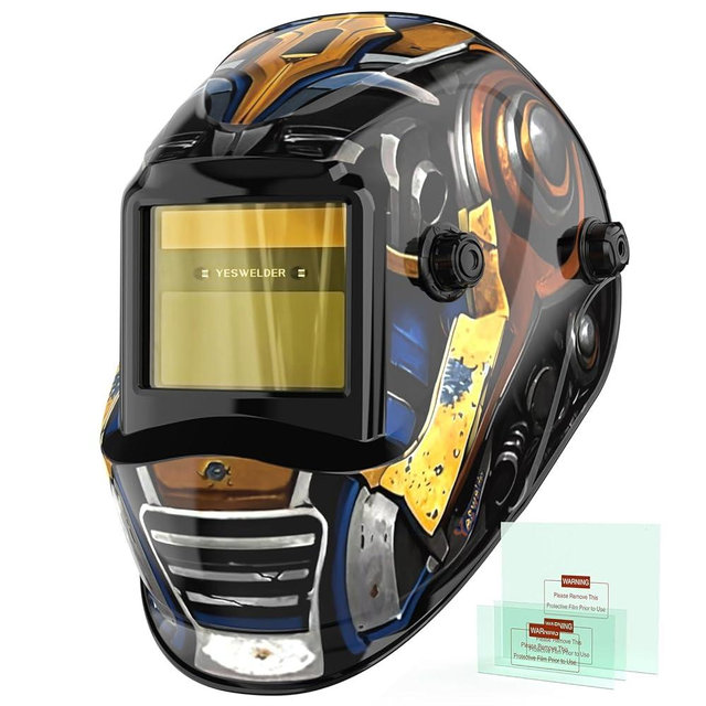 YESWELDER Auto Darkening Welding Helmet, Blue Light Blocking, 1/1/1/1 True Color Solar Powered Welding Hood with 2 Arc Sensors, Wide Shade 3.5/9-13 Welder Mask for TIG MIG ARC and Grind