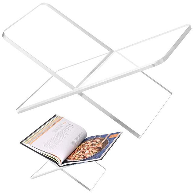 Acrylic Book Holder 11 x 7 x 6 in Open Large Book Display Stand for Cookbook Art Book Bible Guest Book, 2 Pieces Coffee Table Book Stand for Reading (Clear, Transparency)