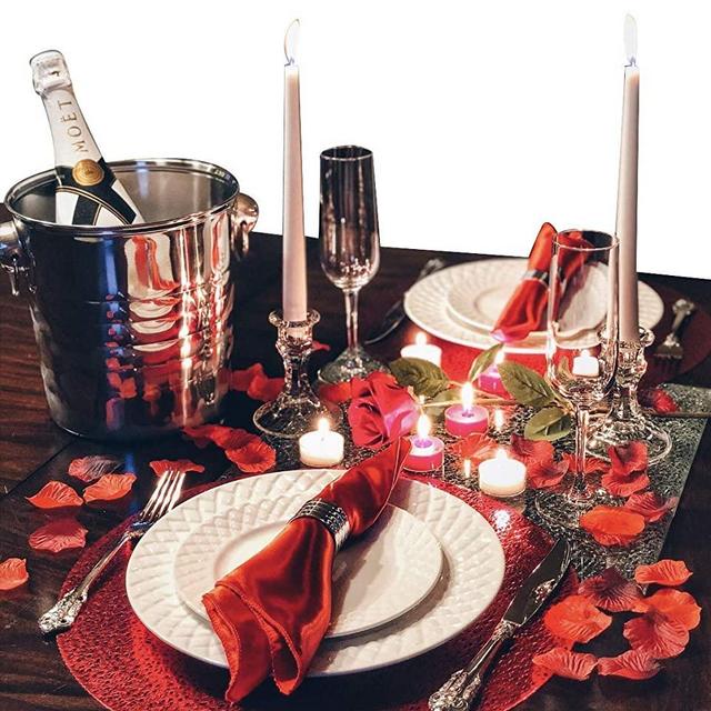 Romantic Dinner Set for Two | Romantic Decorations Special Night | Romantic Candles Rose Petals and Plates