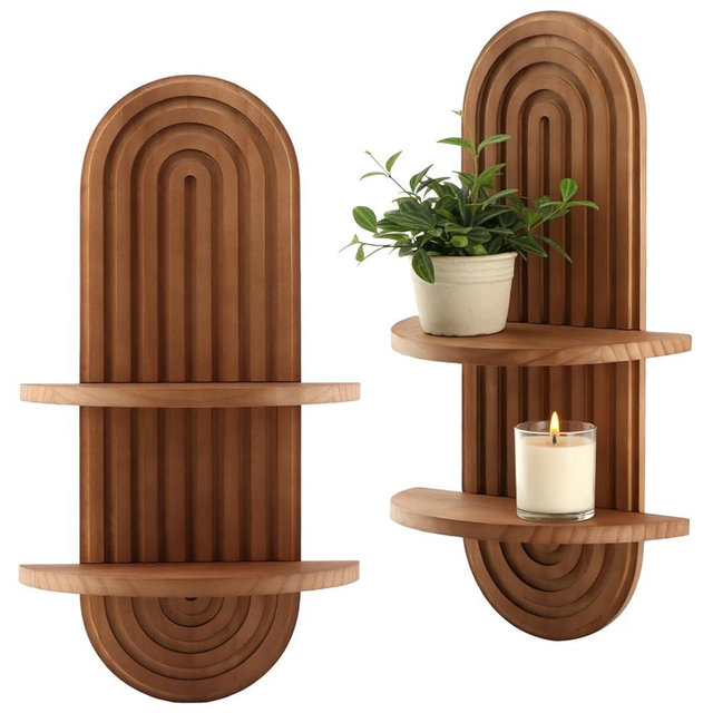 XKQTRMVA Boho Wall Shelf Floating Shelf Bohemian Arched Hanging Holder for Home Bathroom Bedroom Home Decor Double Vintage Wall Mount Decor Office Holding Planter(2pcs)