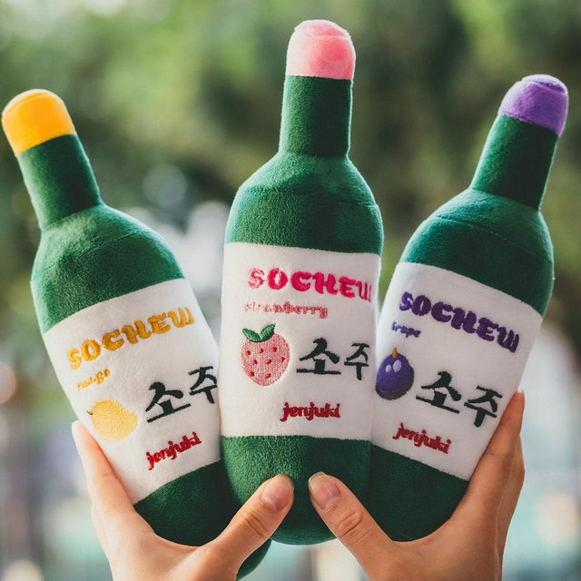 Sochew (Soju) Bottle Dog Plush Toys with Squeaker - Strawberry - Grape - Mango Designs