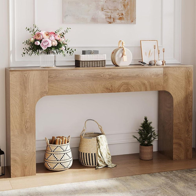 GarveeHome 63 in Farmhouse Console Table, Narrow Wood Entryway Table Behind Couch, Slim Rustic Hallway Furniture for Living Rooms, Foyers & Apartments, Deep Oak