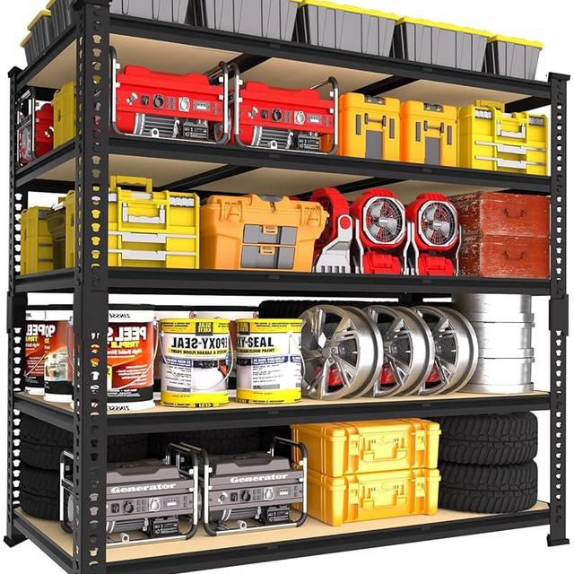 PrimeZone Heavy Duty Garage Storage Shelves - 48" W X 24" D X 72" H Adjustable Metal Shelving Unit, 5 Tier Industrial Shelves for Storage Standing Utility Rack for Warehouse, Pantry, Basement, Black