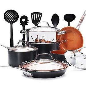 Gotham Steel 15-Piece Titanium and Ceramic Nonstick Copper Frying Pan and Cookware Set – Includes 5 Utensils