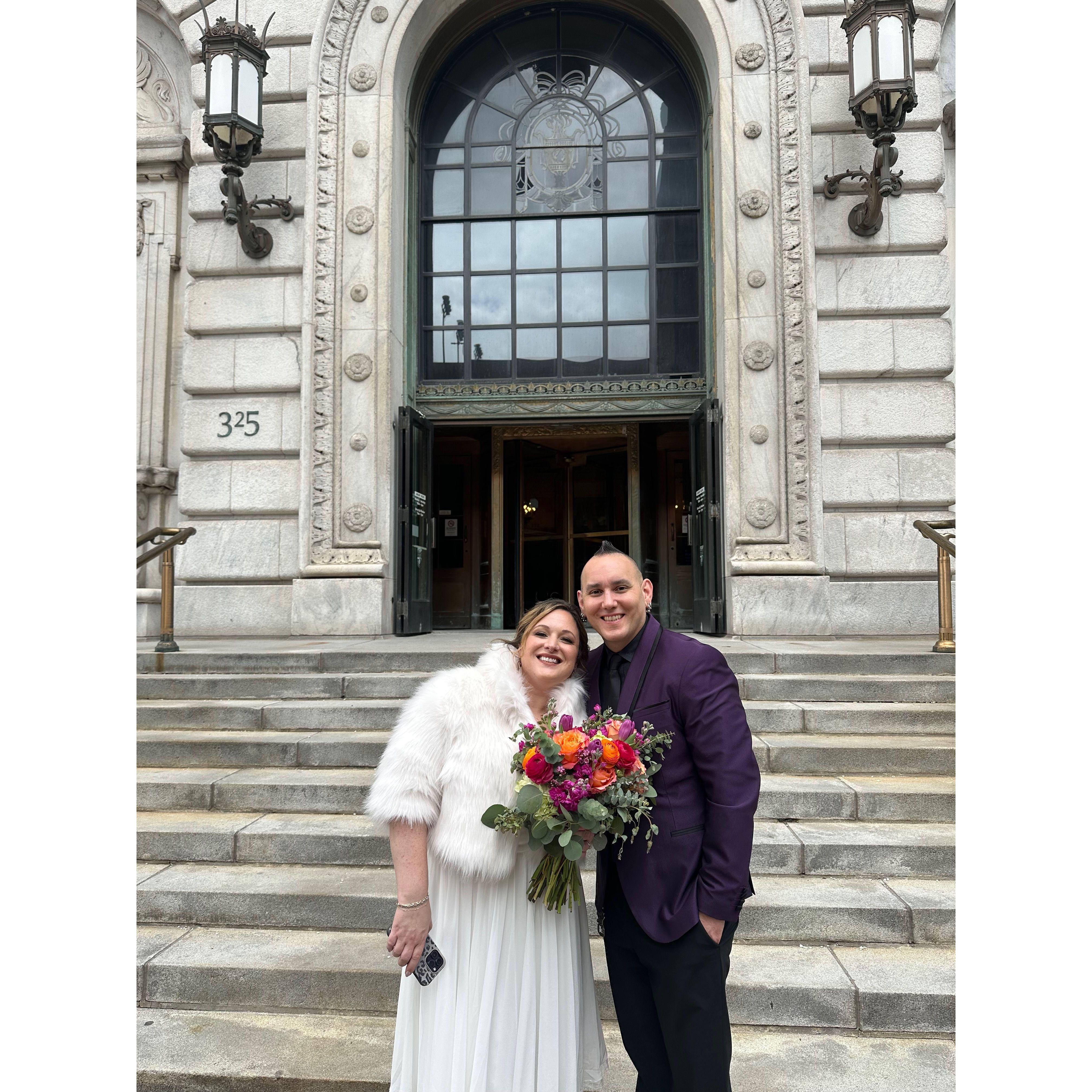 Outside of Cleveland Public Library's main branch, where we exchanged our vows.