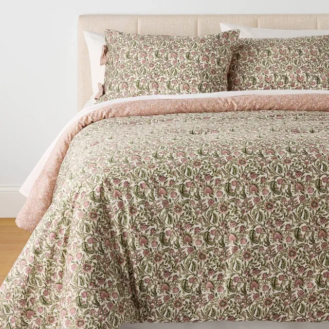 3pc Full/Queen Reversible Floral Comforter Set Pink/Green- Threshold™ designed with Studio McGee