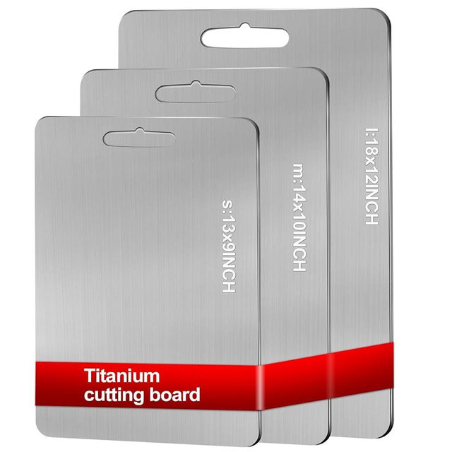 2026 New 100% Titanium Cutting Boards for Kitchen Dishwasher Safe, Double Sided Cutting Boards for Kitchen, Pure Titanium Cutting Board Set of 3 (S+M+L) (Titanium)