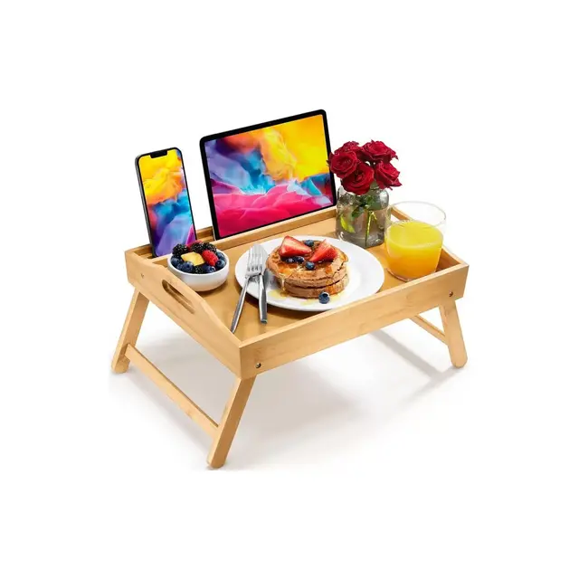 Large Bed Table Tray with Folding Legs, Laptop Holder and Handles - Breakfast Tray Bamboo Bed Tray for Eating Food Trays - Homeitusa