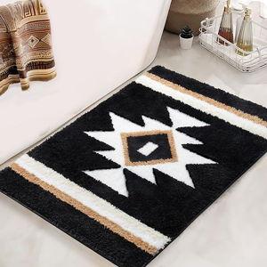 Bathroom Rugs Boho Black Bath Mat Non Slip Soft Absorbent Machine Washable Bath Rug Luxury Plush Floor Mat for Bathroom Shower 20x32