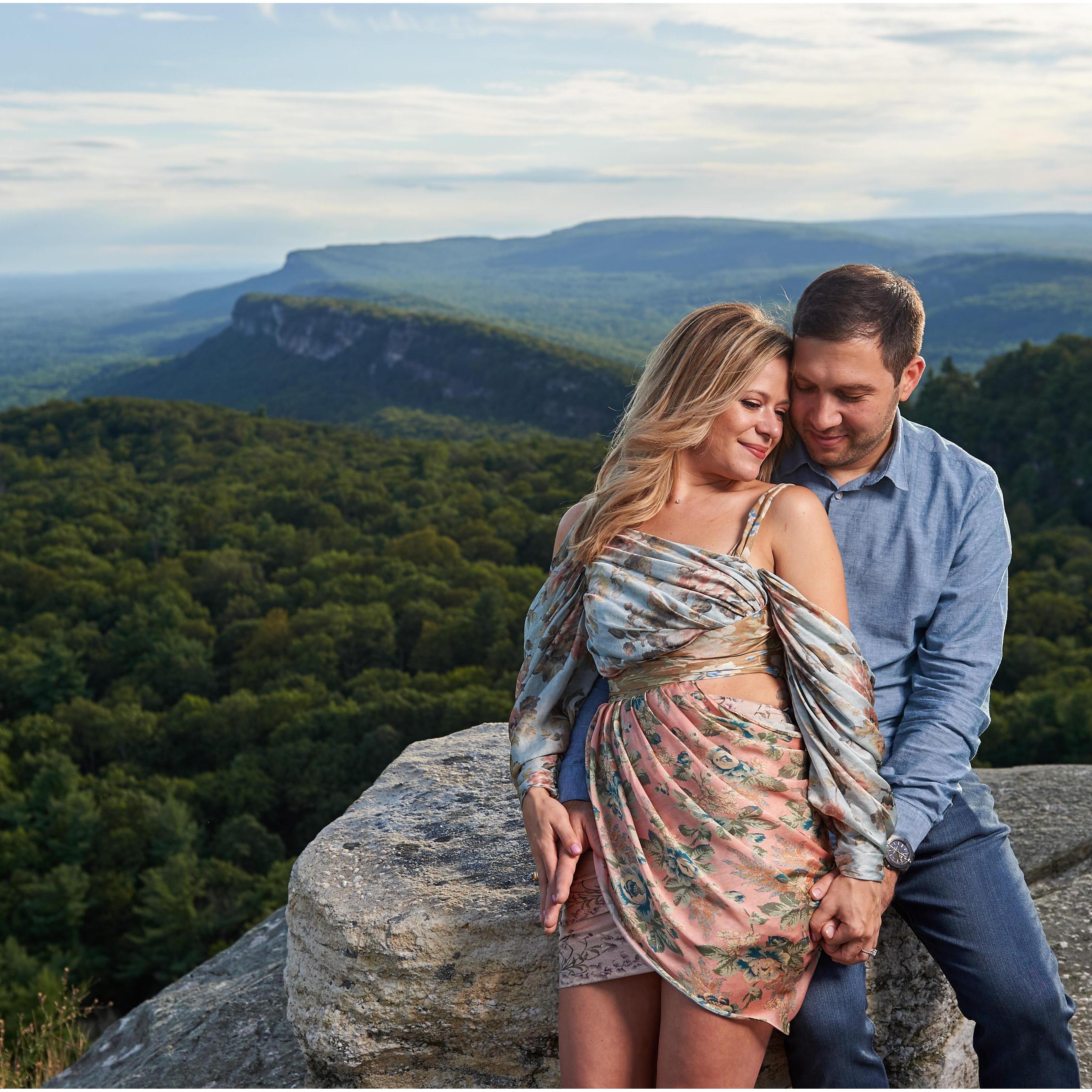 One of our favorite pictures! We rode on a golf cart for 20 mins to get to the very top of this mountain at the famous Mohonk Mountain House!