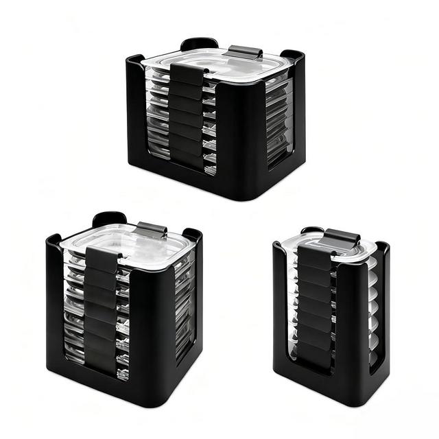 Food Container Lid Organizer for Rubbermaid Brilliances nap-on lids, Lid Organizer for Kitchen Cabinet Storage (3-Piece) - Holds 24 Lids for 4.7 Cup, 3.2 Cup, 1.3 Cup & 0.5 Cup Containers (Black)