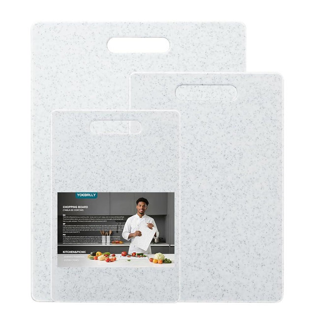 Plastic Cutting Board Set of 3-Cutting Boards for Kitchen Dishwasher Chopping Board Kitchen Essentials Cutting Boards with Easy Grip Handle for Meat, Veggies, and Fruits Reversible Use Chopping Boards